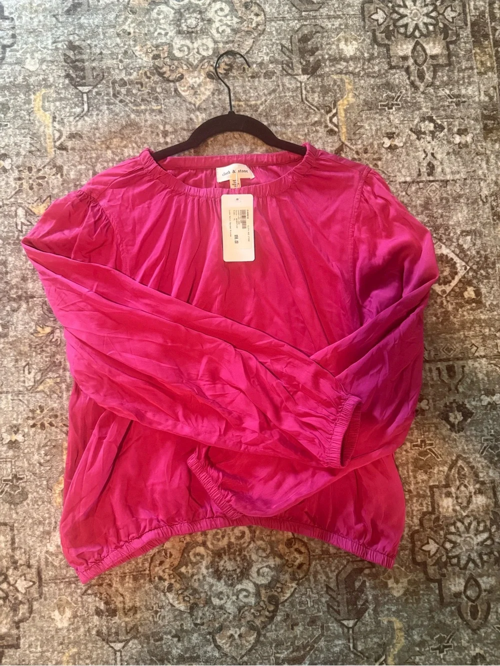 🌷 NEW Evereve Cloth & Stone Luxe Satin Banded Blouse Berryfizz Pink - Picture 10 of 13